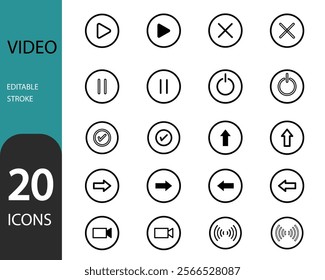 Video editable icon sets, Movie Icons collection. Clapper board icon set.