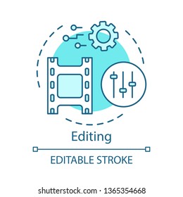 Video Editing Concept Icon. Film Post Production Idea Thin Line Illustration. Video Editor. Audio Mixer. Visual Settings. Film Making Software. Vector Isolated Outline Drawing. Editable Stroke