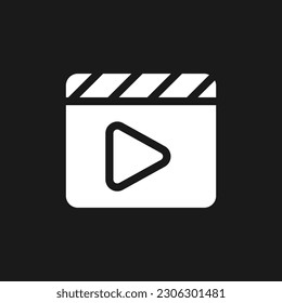 Video editing dark mode glyph ui icon. Simple filled line element. User interface design. White silhouette symbol on black space. Solid pictogram for web, mobile. Vector isolated illustration