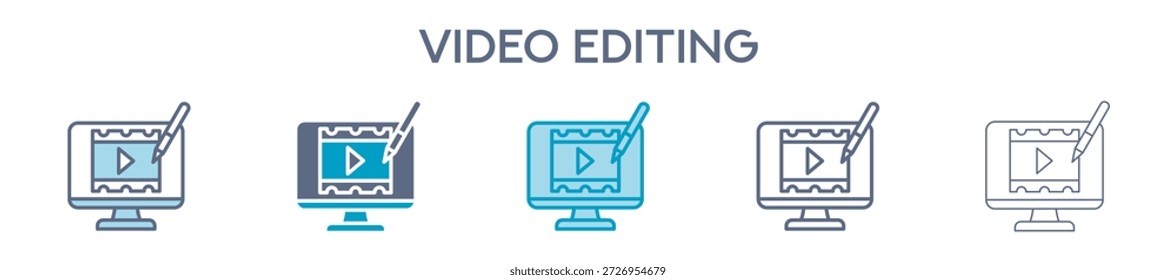 Video Editing Element For Design Graphic - Multi Styles. Vector Illustration Of Two Colored And Black. Multiple Icons Designs Can Be Used For Mobile, Ui, Web