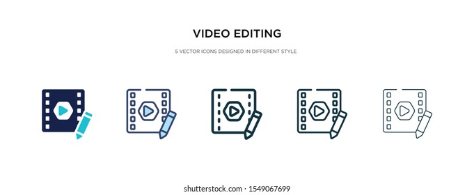 video editing icon in different style vector illustration. two colored and black video editing vector icons designed in filled, outline, line and stroke style can be used for web, mobile, ui