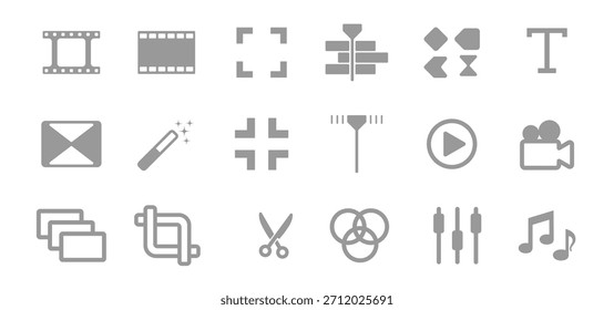 Video Editor de iconos Creador de contenido Paquete de símbolos grises