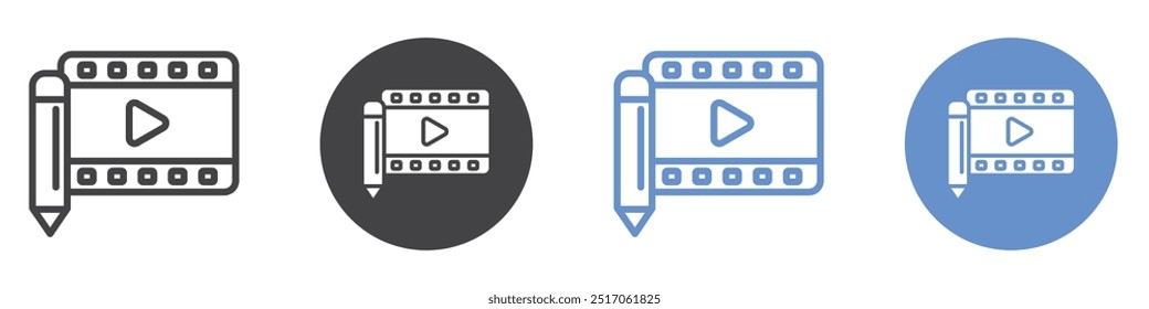 Video editing icon flat line symbol set.