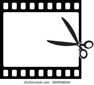 icono de edición de vídeo sobre fondo blanco. señal de recorte de vídeo. símbolo de película y tijeras. estilo plano.