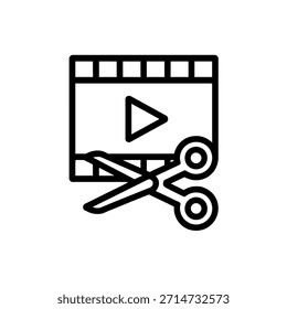 Video Icono de edición con tijeras cortando una tira de película