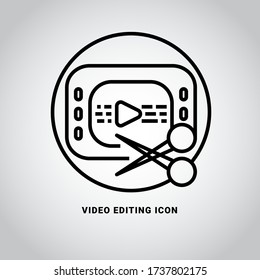 Video Editing icon, Video Trimming icons, Cut Video outline icon vector. An illustration graphic rounded line, perfect for mobile apps, website, landing page, video editor, or any business