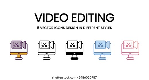 Video Editing Icons different style vector stock illustration