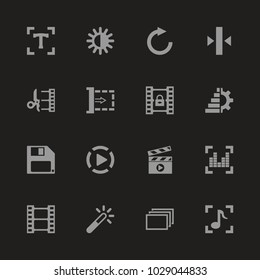 Video Editing icons - Gray symbol on black background. Simple illustration. Flat Vector Icon.