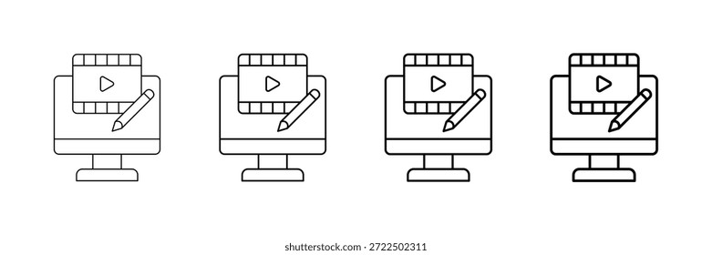 Video Edición De Iconos Vector Establecido En Diferentes Estilos De Línea De Trazo