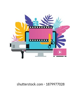
Video editing, montage and video production flat vector illustration design. Video editing tutorial design for web banners and apps 