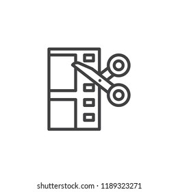 Video editing outline icon. linear style sign for mobile concept and web design. Scissors cutting film simple line vector icon. Symbol, logo illustration. Pixel perfect vector graphics