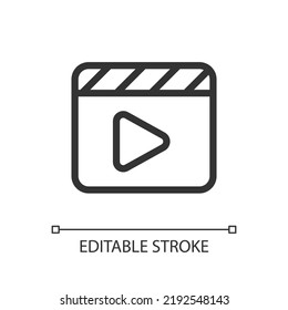 Video Editing Pixel Perfect Linear Ui Icon. Production Process. Visual Content Creation. GUI, UX Design. Outline Isolated User Interface Element For App And Web. Editable Stroke. Arial Font Used