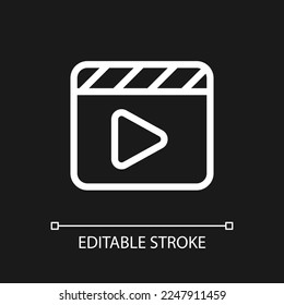 Video editing pixel perfect white linear ui icon for dark theme. Production process. Vector line pictogram. Isolated user interface symbol for night mode. Editable stroke. Arial font used