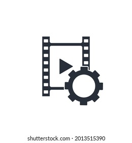 Video editing,  production. Making a video project. Vector icon isolated on white background.