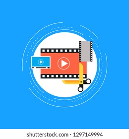 Video editing, video production, montage flat vector illustration design. Video editing tutorial design for web banners and apps