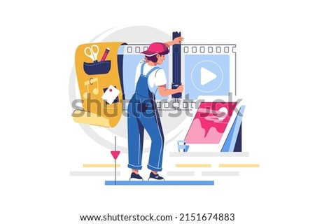 Video editing or video production and montage vector illustration. Video editing tutorial design flat style concept. Motion designer idea