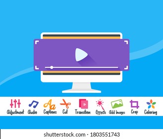 Video Editing Screen Display User Interface UI Set in PC Desktop or Computer. Creative Multimedia Production Concept & Element Illustration Vector. Can be Used for Digital and Print Infographic. 