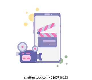 Video editing in smartphone, camera, film, Modern trendy design. Simple icon for web and app. Cartoon minimal style.