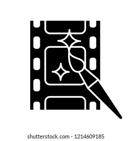 Video editing software glyph icon. Graphics design. Film making. Video editor. Silhouette symbol. Negative space. Vector isolated illustration