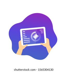 video editing in tablet, vector illustration