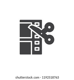 Video editing vector icon. filled flat sign for mobile concept and web design. Scissors cutting film simple solid icon. Symbol, logo illustration. Pixel perfect vector graphics