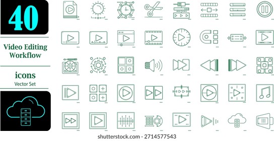 Video Edición de iconos de flujo de trabajo, Producción de video y edición de conjunto de iconos de Vector
