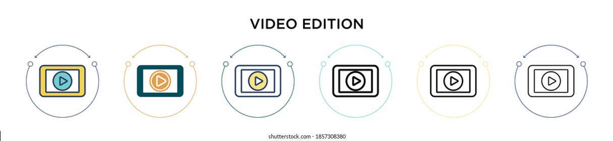 Video edition icon in filled, thin line, outline and stroke style. Vector illustration of two colored and black video edition vector icons designs can be used for mobile, ui, web