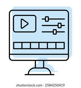 Video Editioncolor shadow line icon outline icon, pixel perfect