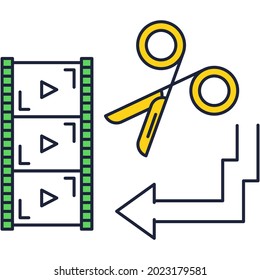 Video editor film production cutter app vector icon. Special movie montage multimedia corrector tool. Editing software