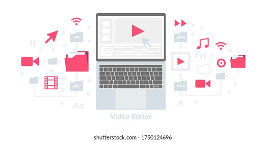 Video Editor Flat Vector Illustration, Suitable for Web Banners, Infographics, Book, Social Media, And Other Graphic Assets