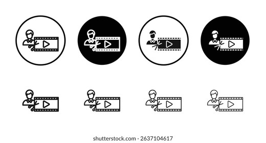 video Editor icon Black line art vector logo set