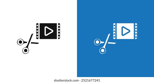 Video-Editor-Symbol Flacher Vektorsatz, Umriss