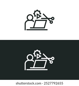 Ícone do editor de vídeo isolado no fundo branco. As ilustrações vetoriais são feitas com software baseado em vetor, não com resultados gerados por IA.