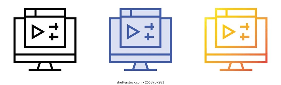 video editor icon. Linear, Blue Fill and Gradient Style Design Isolated On White Background