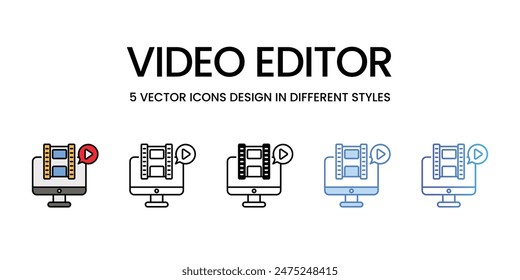 Video Editor icons vector set stock illustration.