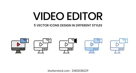 Video Editor icons vector set stock illustration.