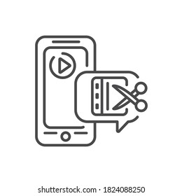 Video editor mobile application in smartphone black line icon. Pictogram for web page, mobile app, promo. UI UX GUI design element. Editable stroke