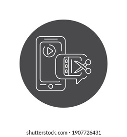 Video editor mobile application in smartphone black glyph icon. Pictogram for web page, mobile app, promo. UI UX GUI design element.