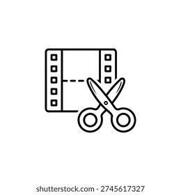 Video editor profession icon black and white vector film editing with scissors video editor profession symbol for creative jobs