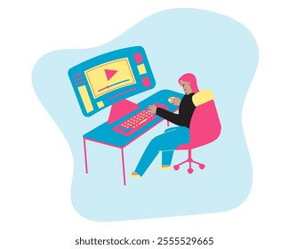 A Video Editor Working on computer Illustration