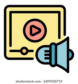 Video education icon outline vector. System training. Online business color flat