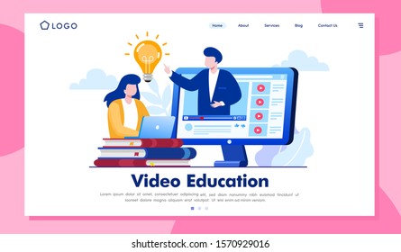 Video education landing page website illustration vector design 