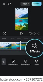Video Effects in app for Video Edit. Body effects. Style. Vertical format in minimalistic style. Mobile Video Interface