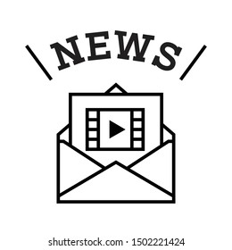 Video Email Glyph Flat Icon. Video Mail Attachment Vector Icon.