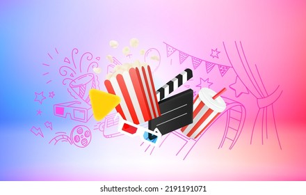 Video entertainment concept.  Vector 3d banner  - Shutterstock ID 2191191071
