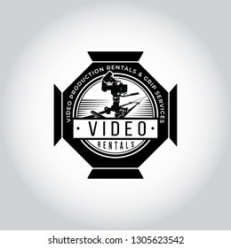 Video equipment vector logo. Video equipment rentals logo. Film shooting emblem. 