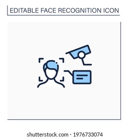 Video face recognition line icon. Authentication by facial recognition.Identify person using camera.Identity detection concept. Isolated vector illustration.Editable stroke
