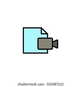 Video file, film flat line icon, camera