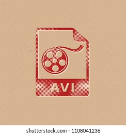 Video file format  icon in halftone style. Grunge background vector illustration.