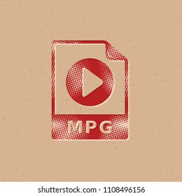 Video file format  icon in halftone style. Grunge background vector illustration.
